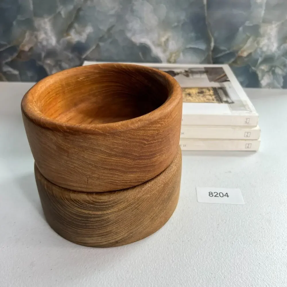 MCM Hand Turned Teak Wood Salad Serving Bowls 5.5
